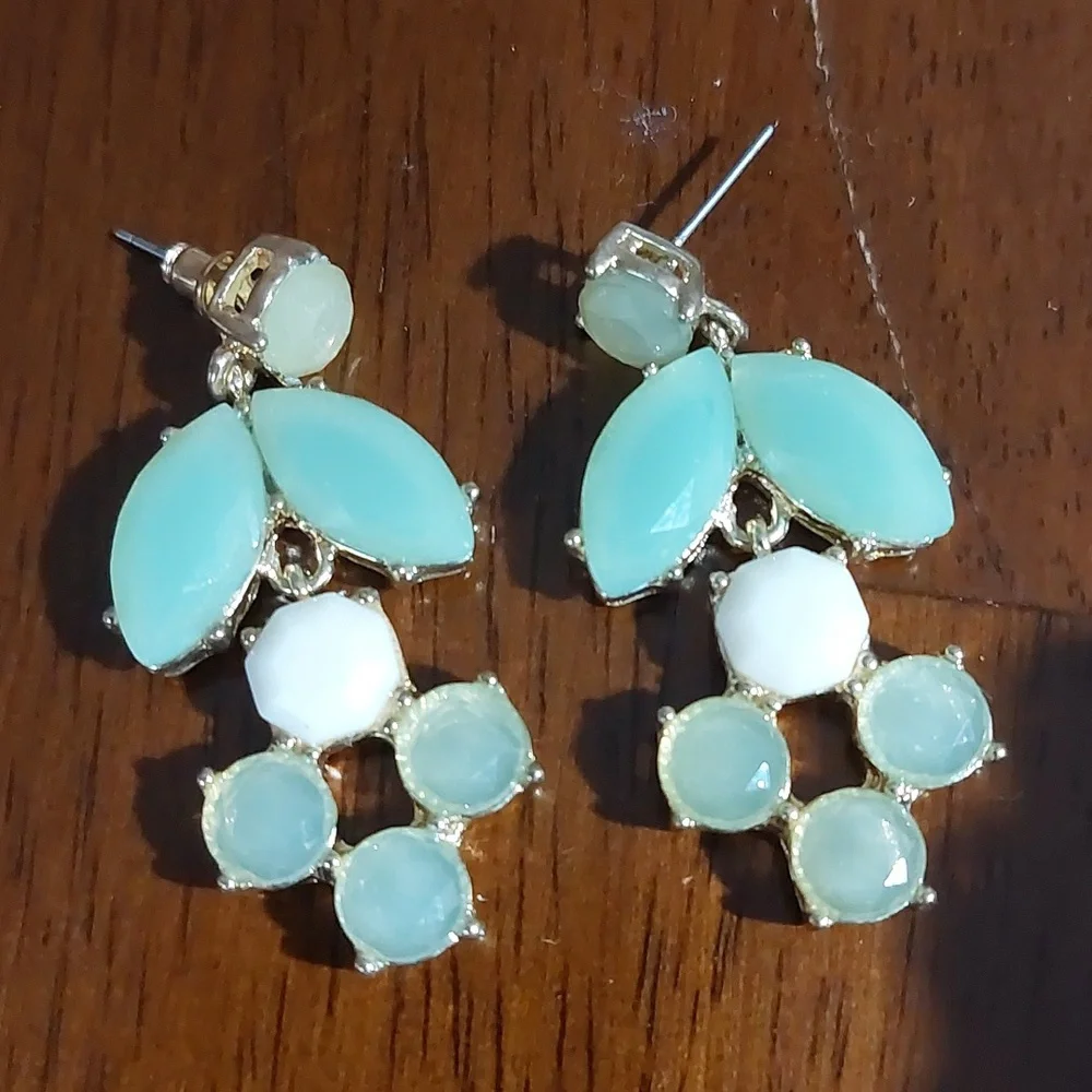 Mint Green and Chartreuse Green Linear Drop Chandelier Earrings - Picture 1 of 3